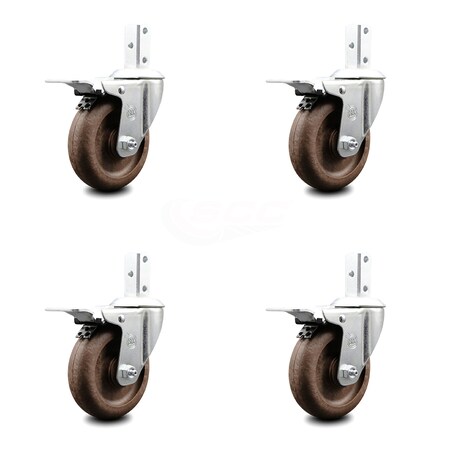 Service Caster 4 Inch High Temp Glass Filled Nylon 7/8 Inch Stem Caster Set Total Lock Brake SCC-SQTTL20S414-GFNSHT-78-4